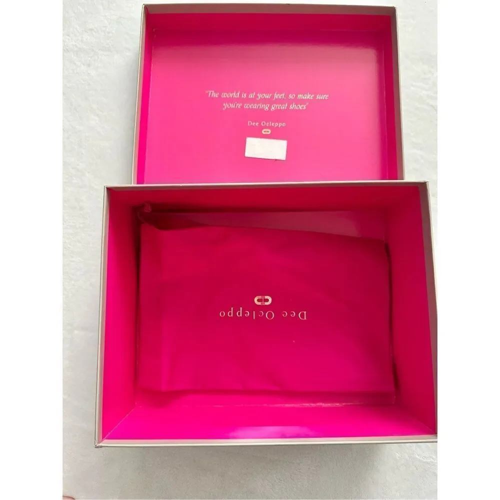 Dee Ocleppo - grey and pink empty shoebox with dust bag
